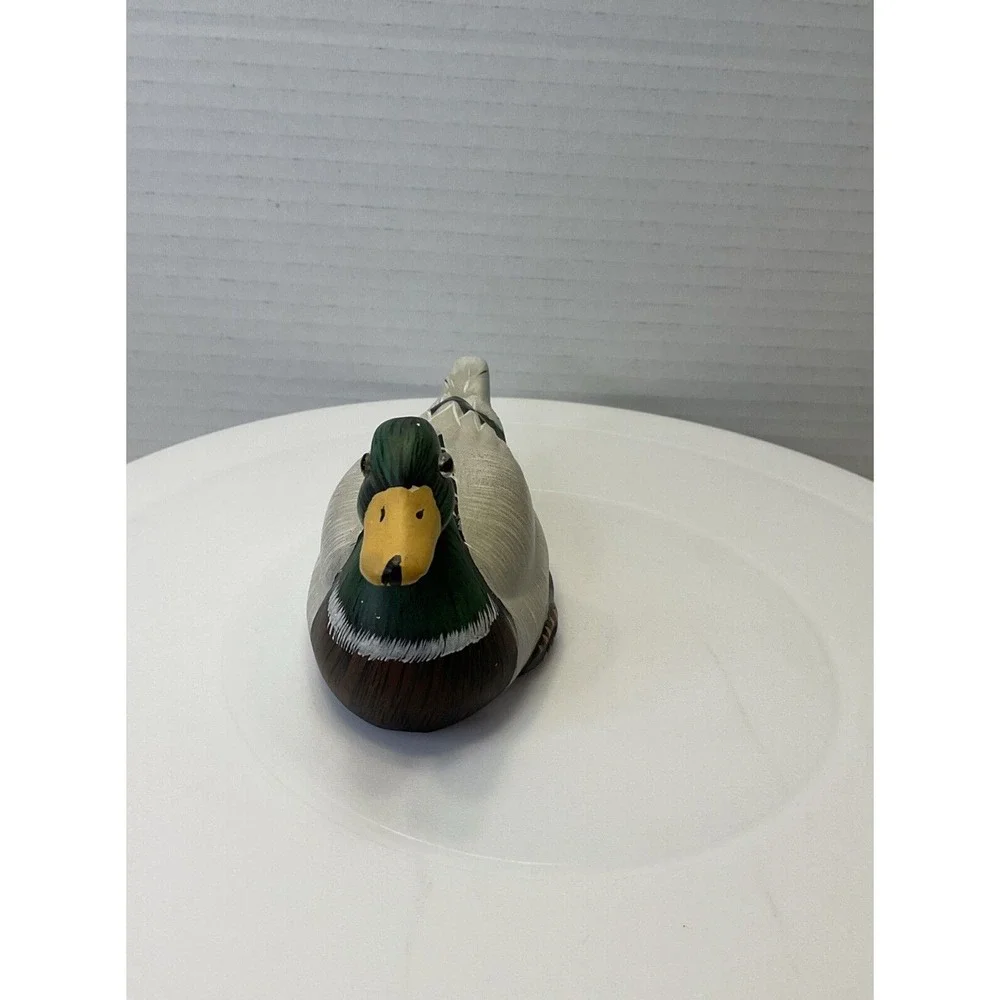 Ceramic Hand Painted Glass Eyed Mallard Duck Decoy Decor Green White 6